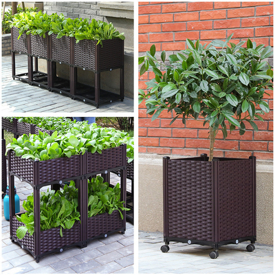 Siyah Dokuma Desen Yükseltilmiş Plastik Saksı Kutusu 42*42*20cm Basitçe Kurun