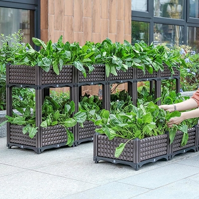 Siyah Dokuma Desen Yükseltilmiş Plastik Saksı Kutusu 42*42*20cm Basitçe Kurun